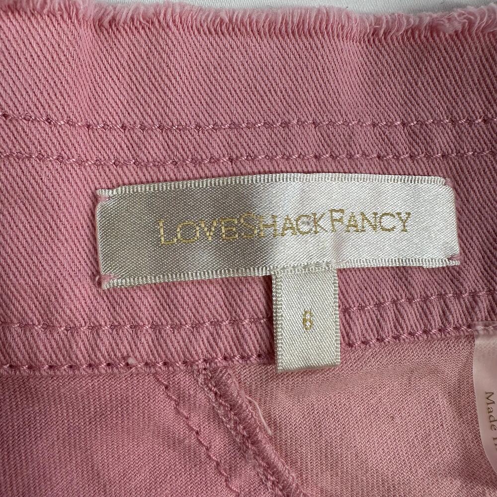 LoveShackFancy Cayde Skirt Womens 6 Pink Mini Raw Edge Cotton Colorblock Patch - Picture 5 of 10